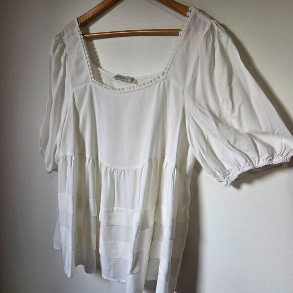 EUC RUSTTYDUSTTY WHITE SQUARE NECK BABYDOLL TIERED TOP SIZE 2XL/XXL - Picture 2 of 16